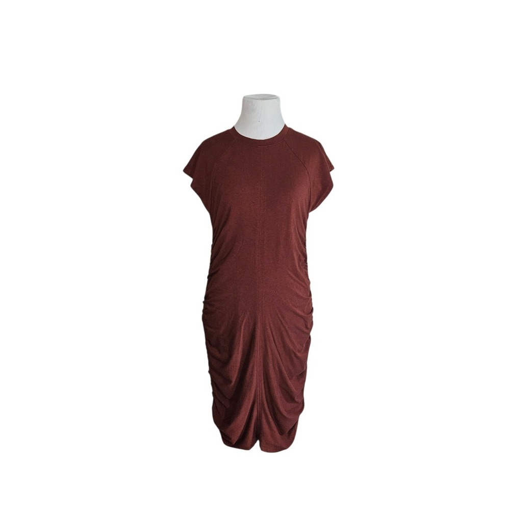 Athleta Presidio Ruched Dress Mahogany Brown Cotton Stretch Medium Summer - Picture 2 of 7